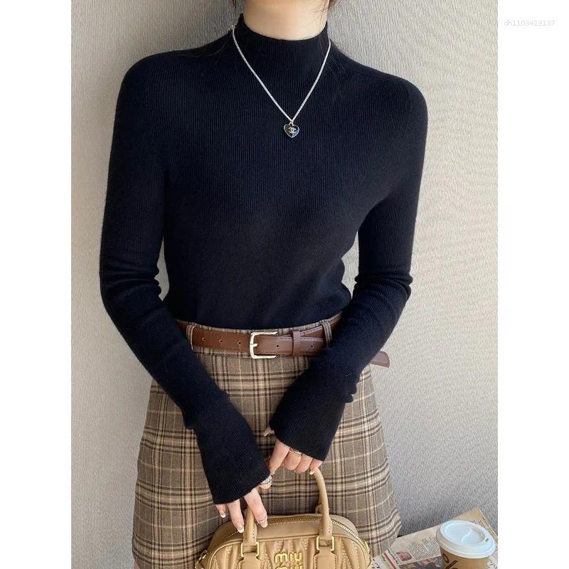Women's Sweaters Spring Autumn Inner Tops Solid Color Elegant Jumper Fashion Semi Turtleneck Casual Pullover Sweater Women Bottoming Shirts