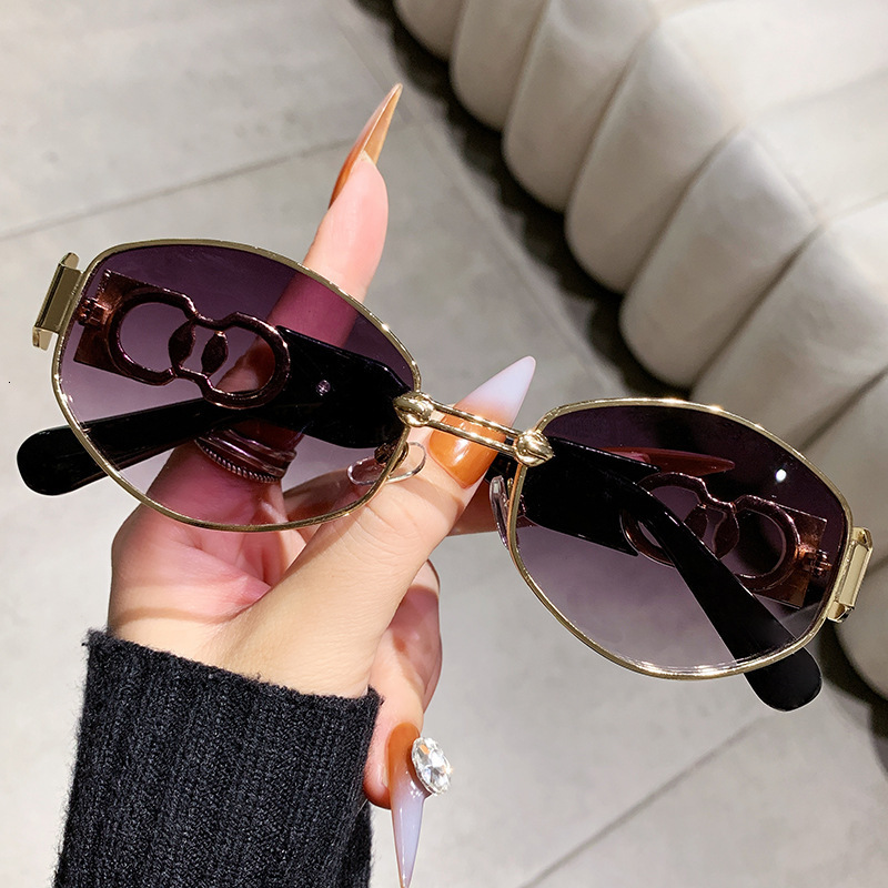 New Designer Sunglasses Metal Women's Oval Sunglasses Luxury Glasses Personalized Trend Driven Sunglasses Women's Small Frame Sunshade Glass