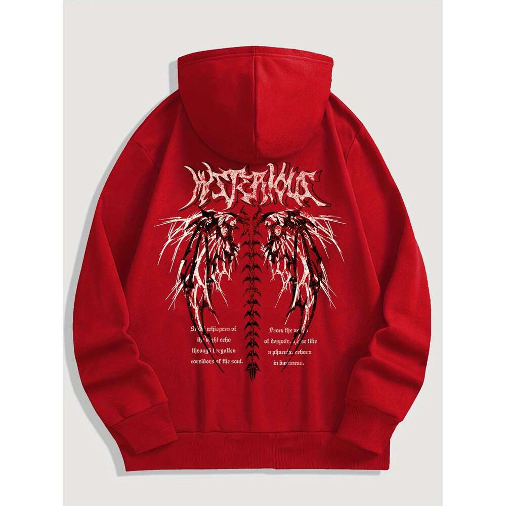 Men's Stylish Hooded Sweatshirt With Fleece, Featuring Skeleton Letters Print On Both The Front Back, Suitable Couples, Long-Sleeved Jacket, Thic