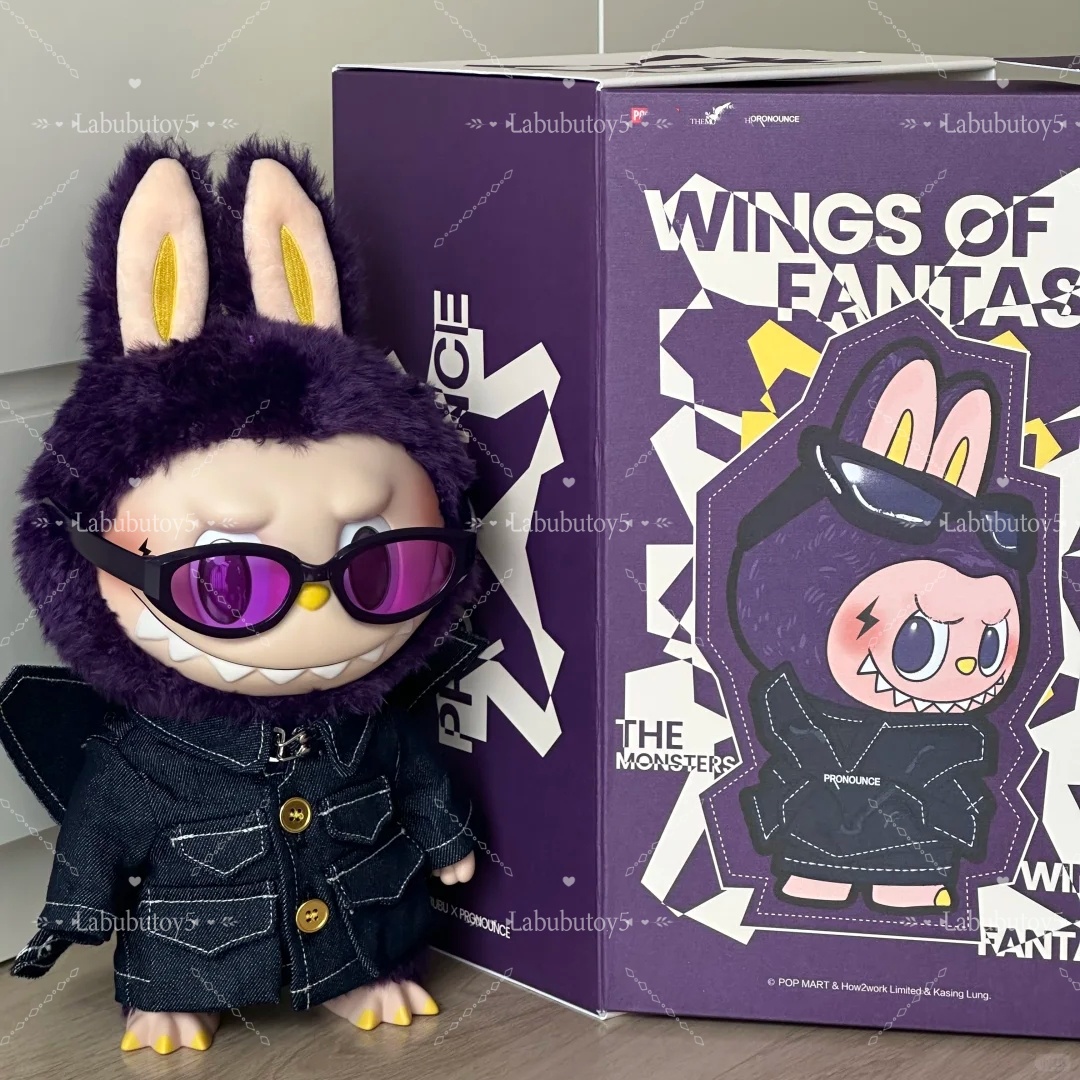 High Quality 38cm Big LABUBU PRONOUNCE WINGS of FANTASY Vinyl Plush Toy Creative Sunglasses Figure Cute Toys yizhixing