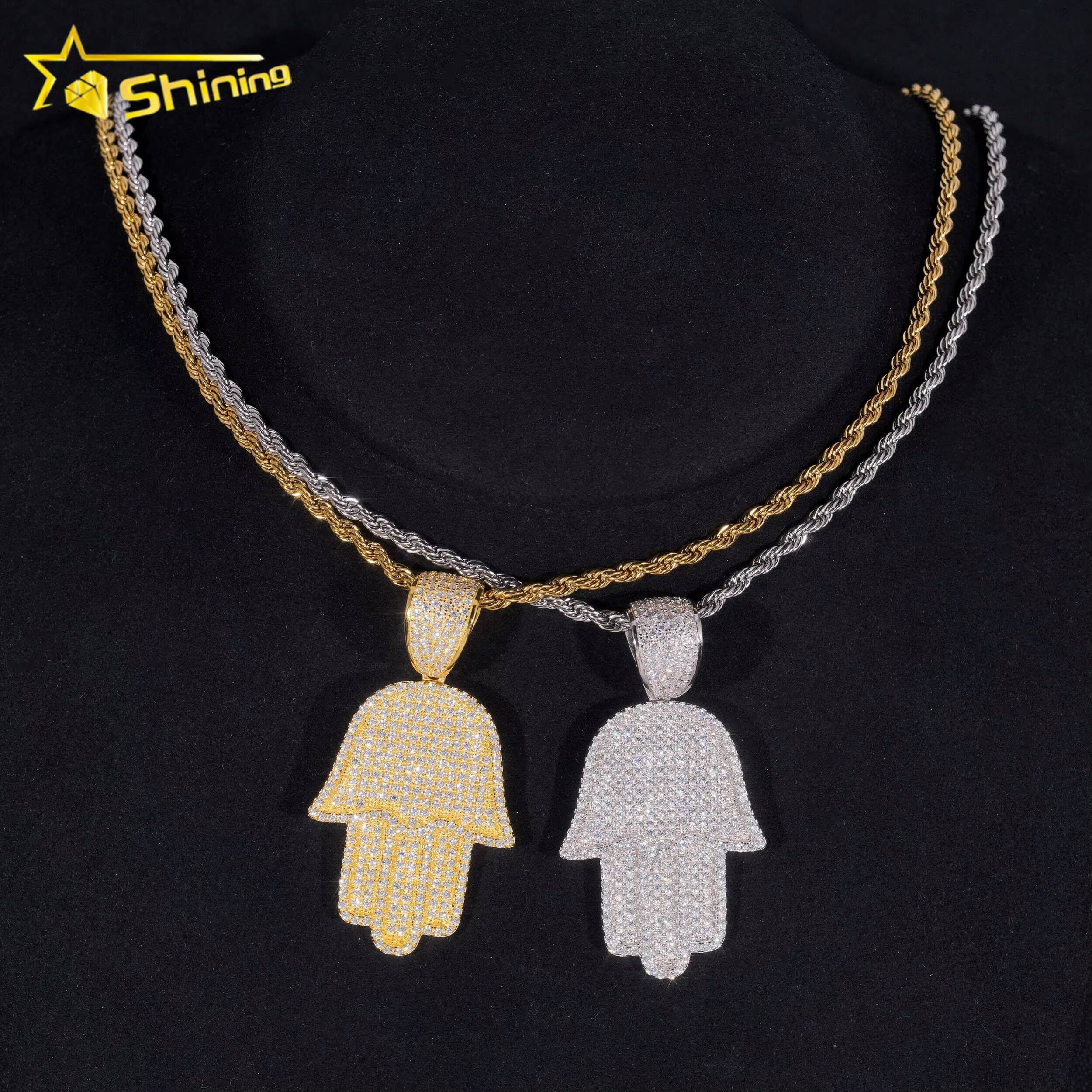 Iced Out Jewelry Pass Diamond Tester 925 Sterling Silver Hip Hop Moissanite Hamsa Hand Pendant
