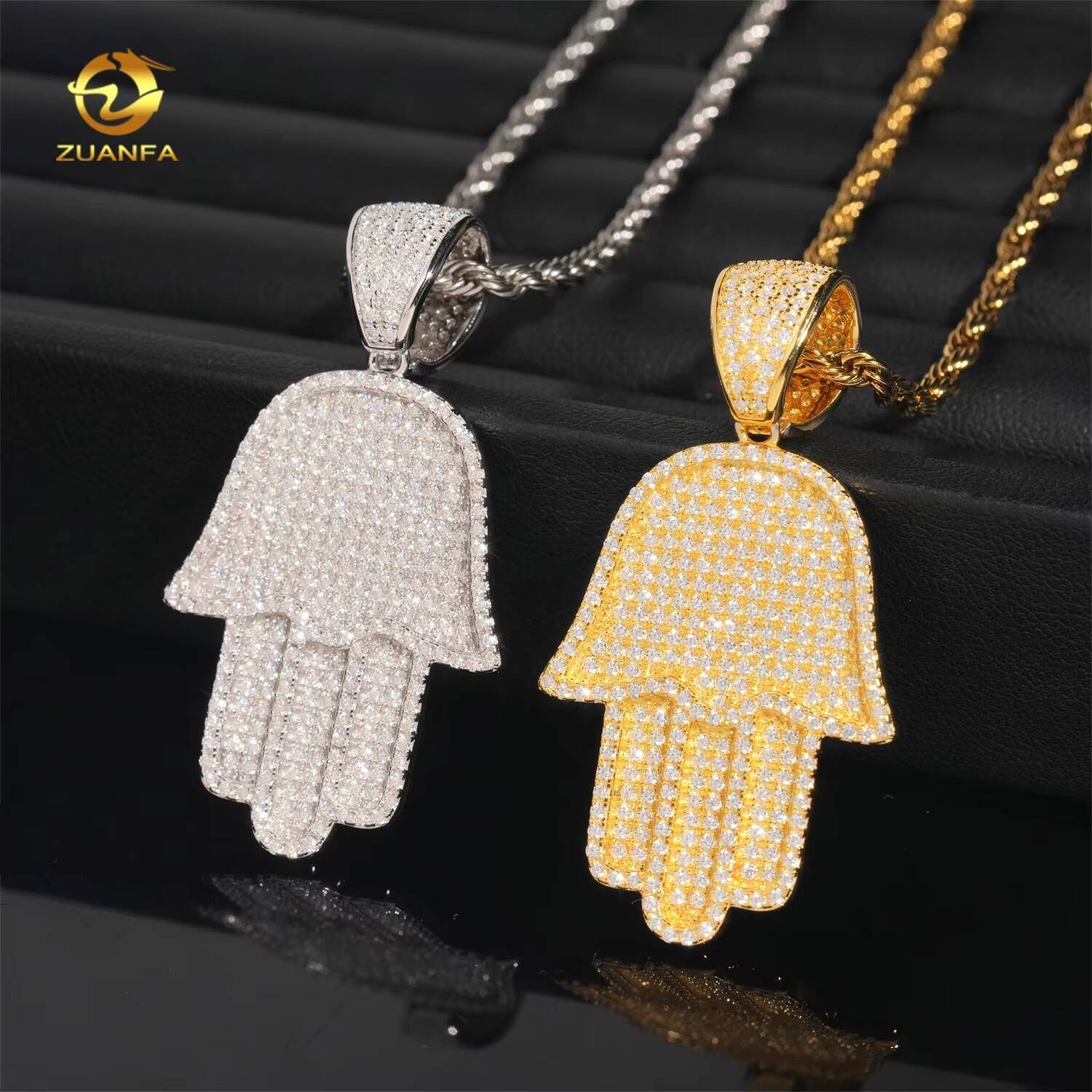 Wholesale Price Hip Hop Jewelry Charm Pendants 925 Silver Hamsa Hand Iced Out Moissanite Pendant for Men