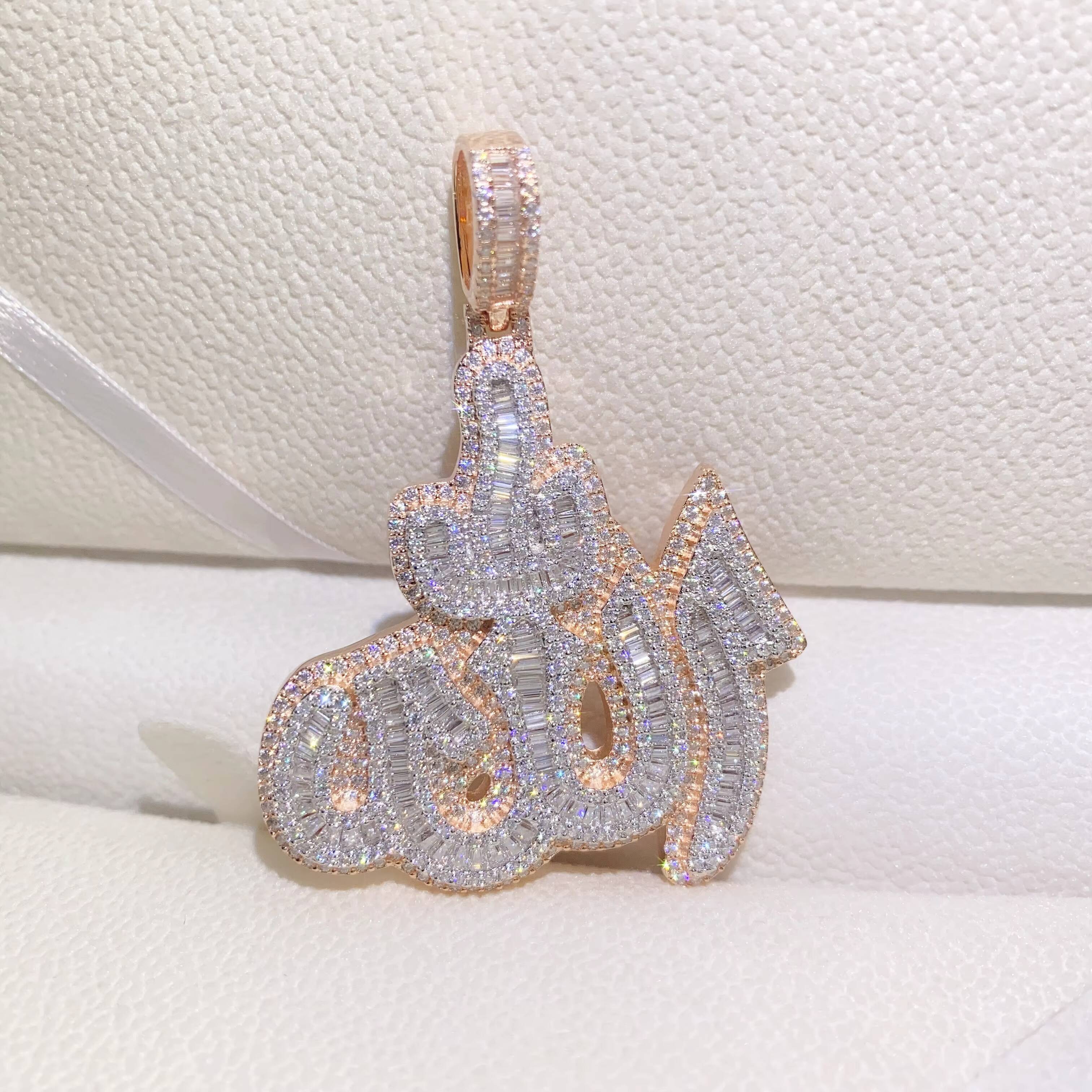 High quality hip hop necklace14k Rose Gold Plated Sterling Silver Hip Hop Men Vvs Moissanite Diamond Iced Out Allah Pendant