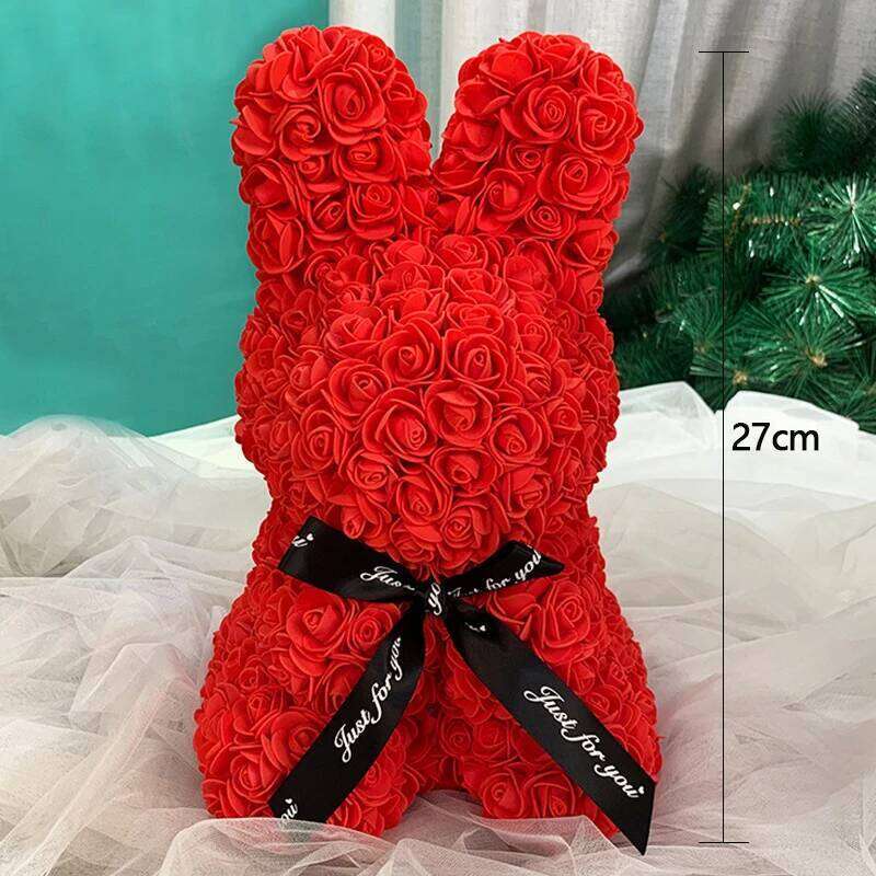 Rose Rabbit NEW Valentines Day Gifts 27cm Flower Rabbits Artificial Floral Decorations Mother' DAY Gift For Girlfriend Festival W260114