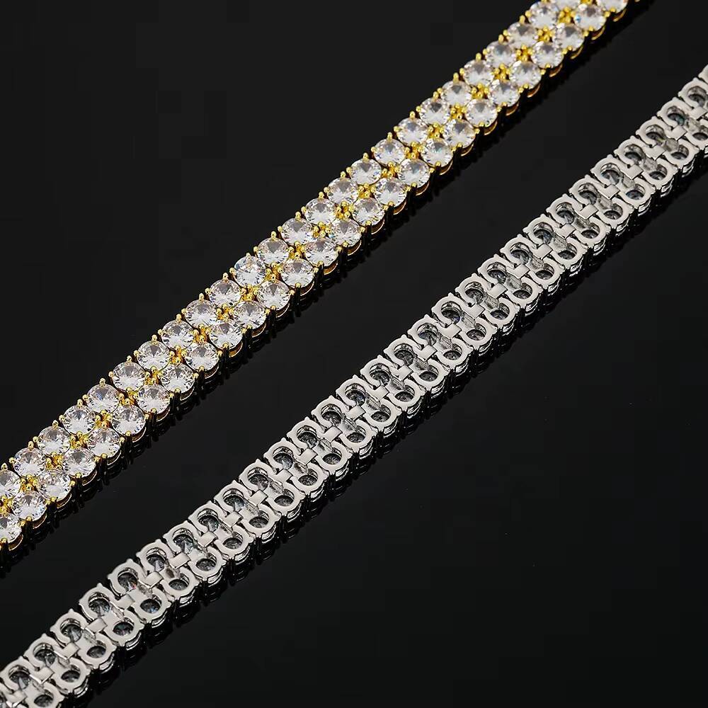 OUGEPHELI 2 Rows Cubic Zirconia Gold Plated Brass Pulseira Brazalete Bracciale Bracelet Choker Necklace Tennis Chain