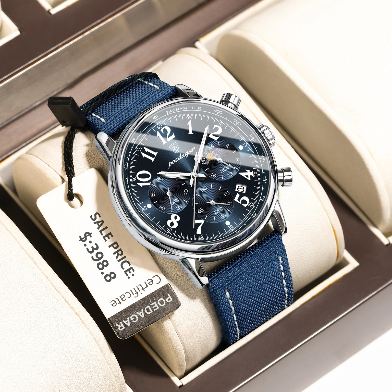 POEDAGAR Sports Military Men Watch Waterproof Luminous Chronograph Nylon Leather Date Man Wristwatch Quartz Mens Watches 260114