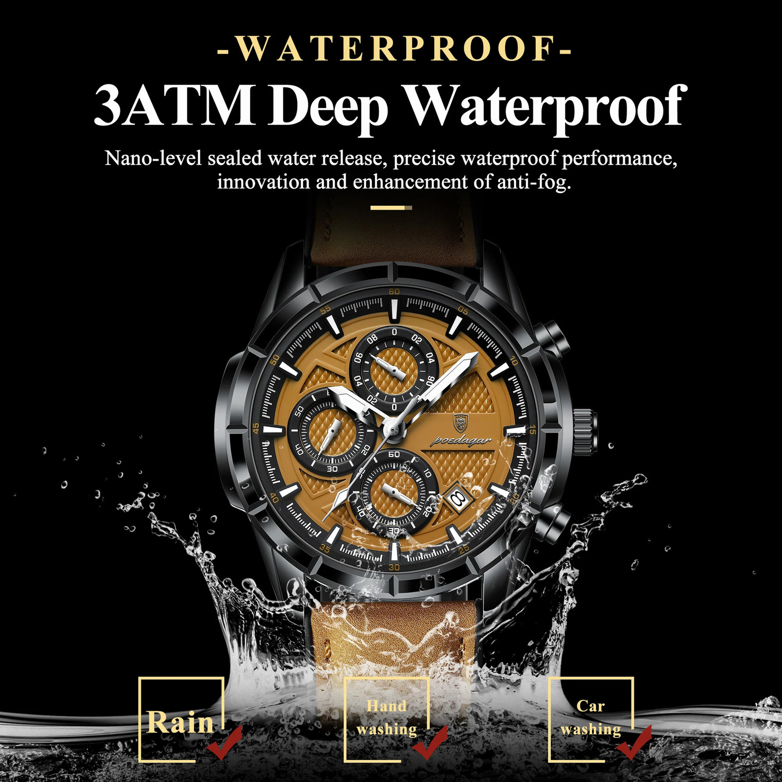 POEDAGAR Top Men Wristwatch Quartz Original Leather Mens Watches Date Chronograph Waterproof Luminous Man Watch MaleBox 260114
