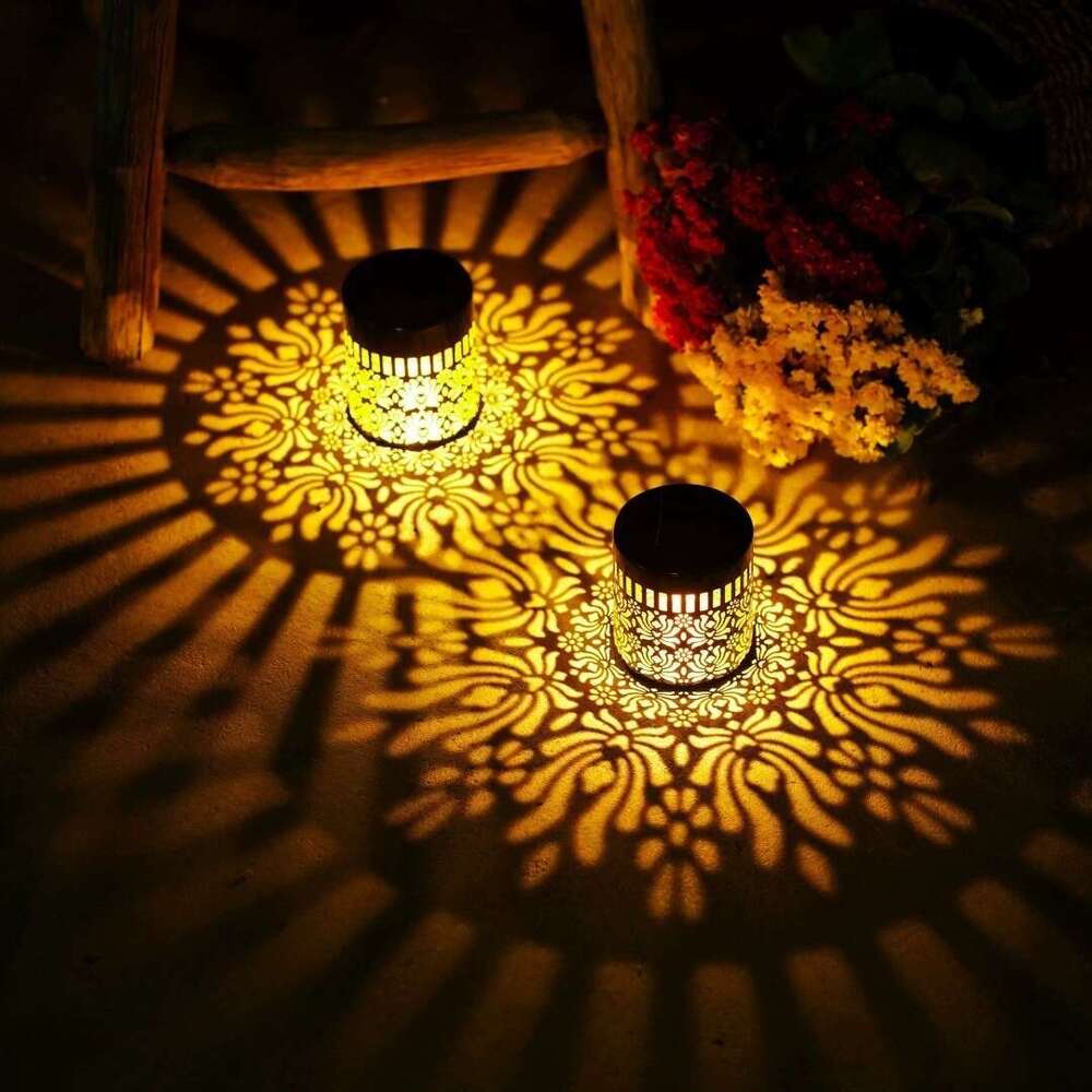 Solar Outdoor Waterproof Spotlight Mandala Pattern Sensor Garden Villa Iron Wall Hanging Lantern Light