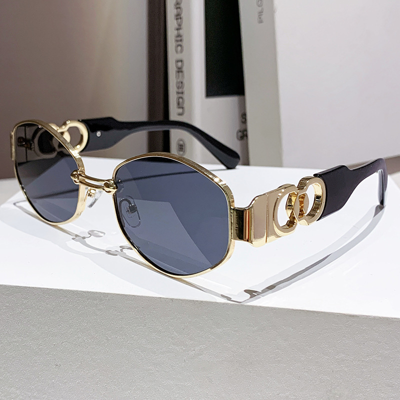 New Designer Sunglasses Metal Women's Oval Sunglasses Luxury Glasses Personalized Trend Driven Sunglasses Women's Small Frame Sunshade Glass