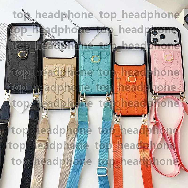 Designer phone case Luxury iPhone 17 Pro Max Wallet Case Genuine Leather Card Holder with Strap Detachable Lanyard With Samsung s24 ultra s23 plus s22 S2 Mobile Case