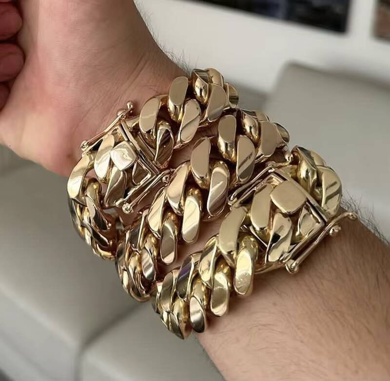 14K Gold Plating Miami Cuban Link Hip Hop 20MM 95 250G Solid Silver 999 Cuban Link Bracelet