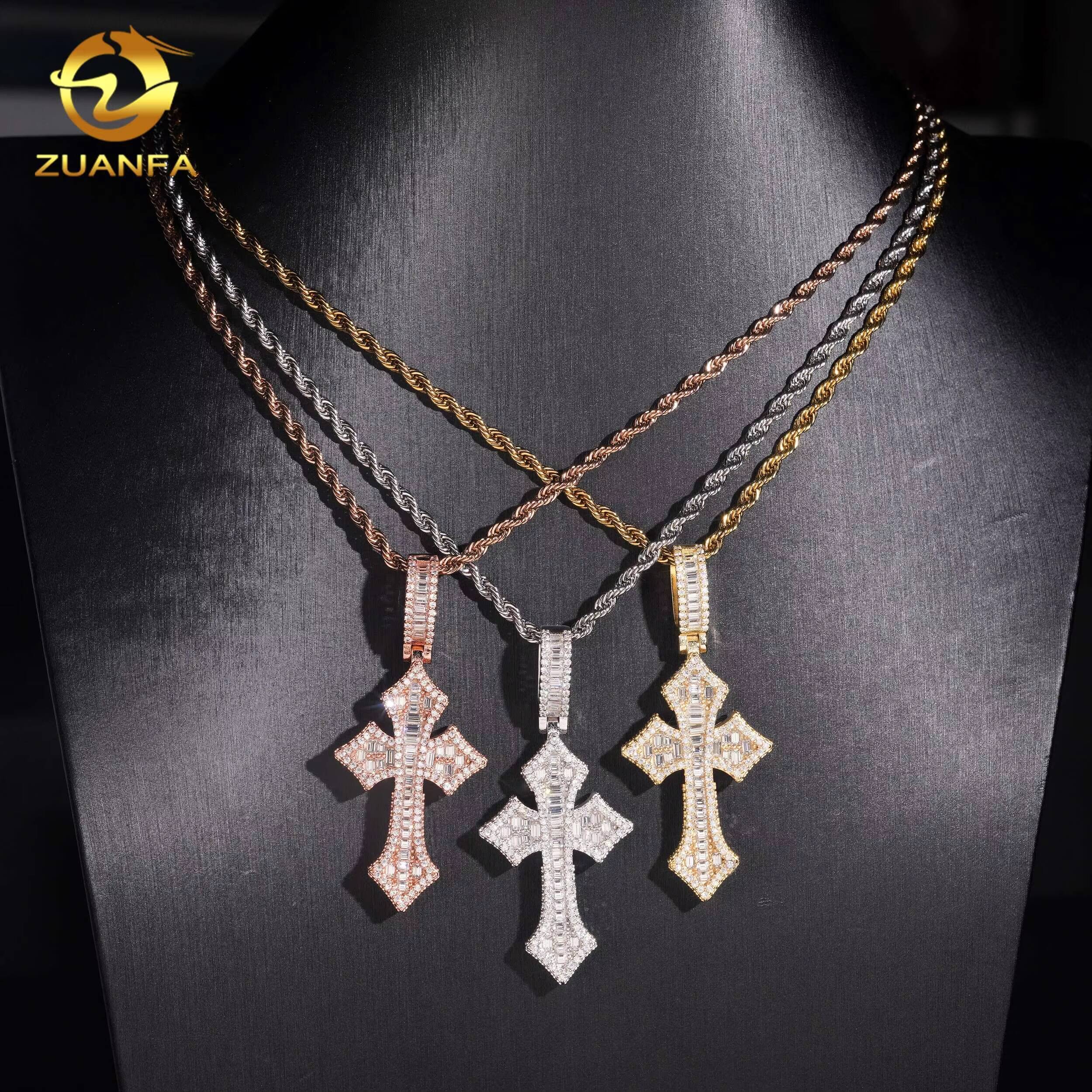 925 Sterling Silver Fine Jewelry Custom Gold Plated Moissanite Cross Pendant Men Hip Hop Iced Out Pendant
