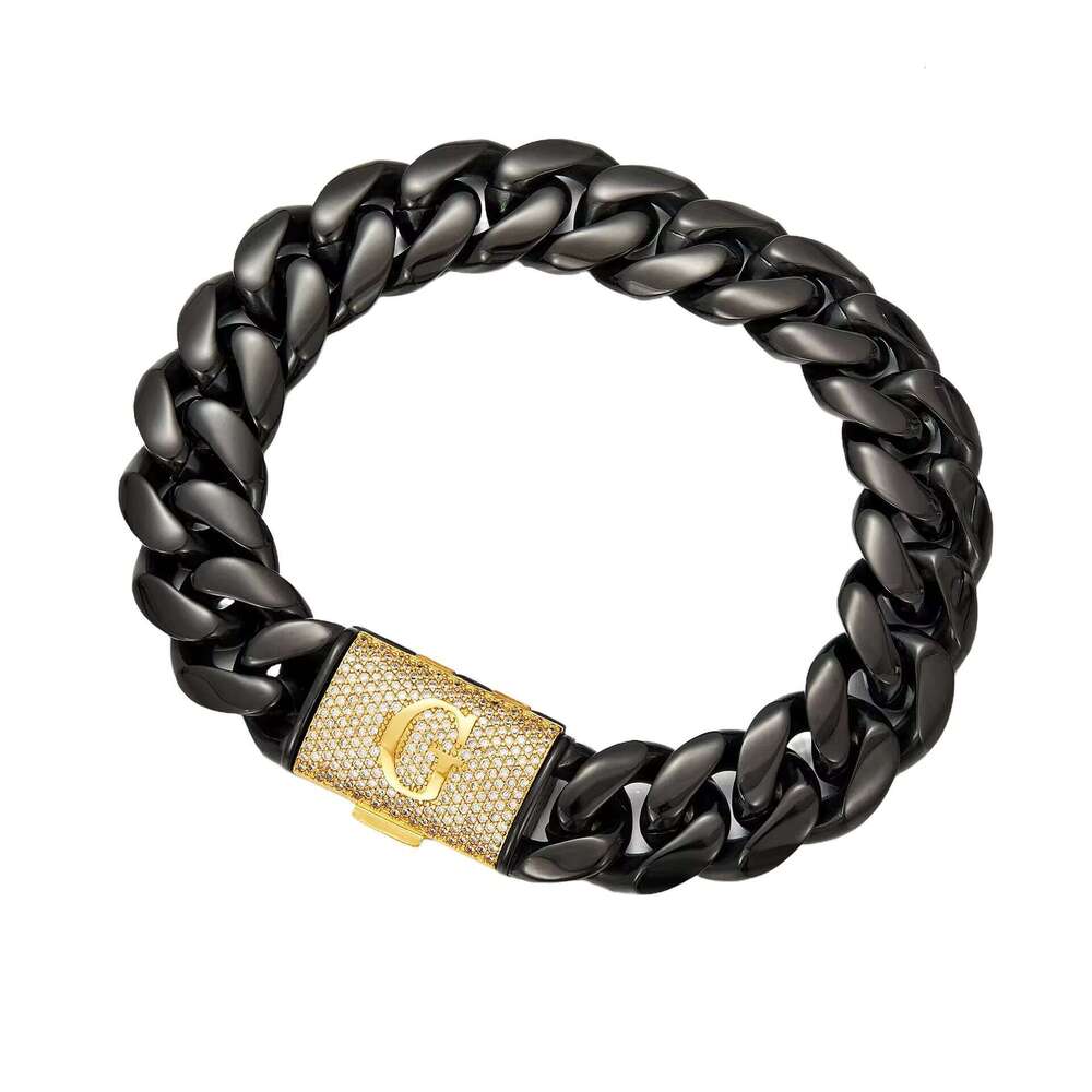 Men's New Black Cuban 26 English Letters Flip-Over Drill Buckle Stainless Steel Password Chain fashion Necklace