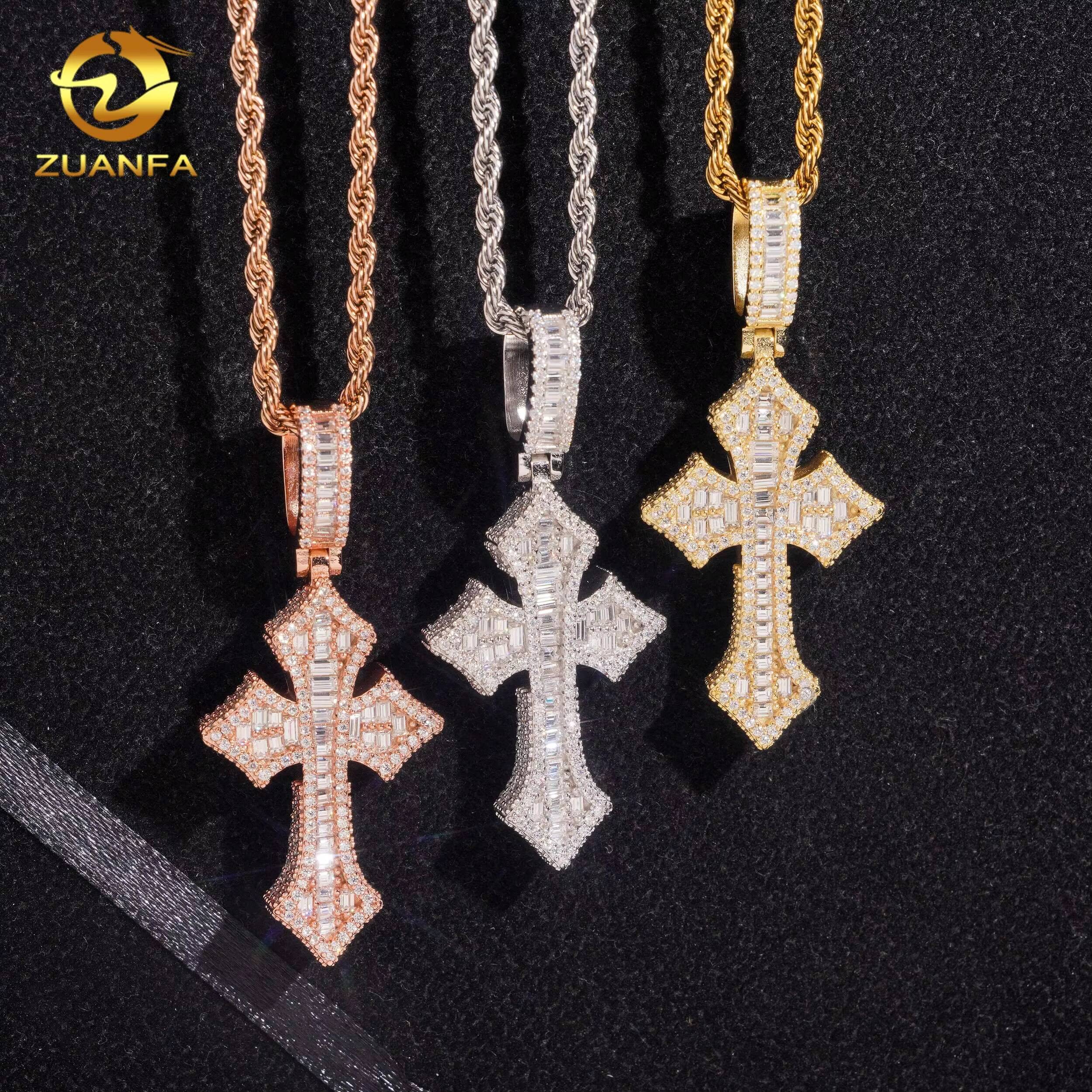 925 Sterling Silver Fine Jewelry Custom Gold Plated Moissanite Cross Pendant Men Hip Hop Iced Out Pendant