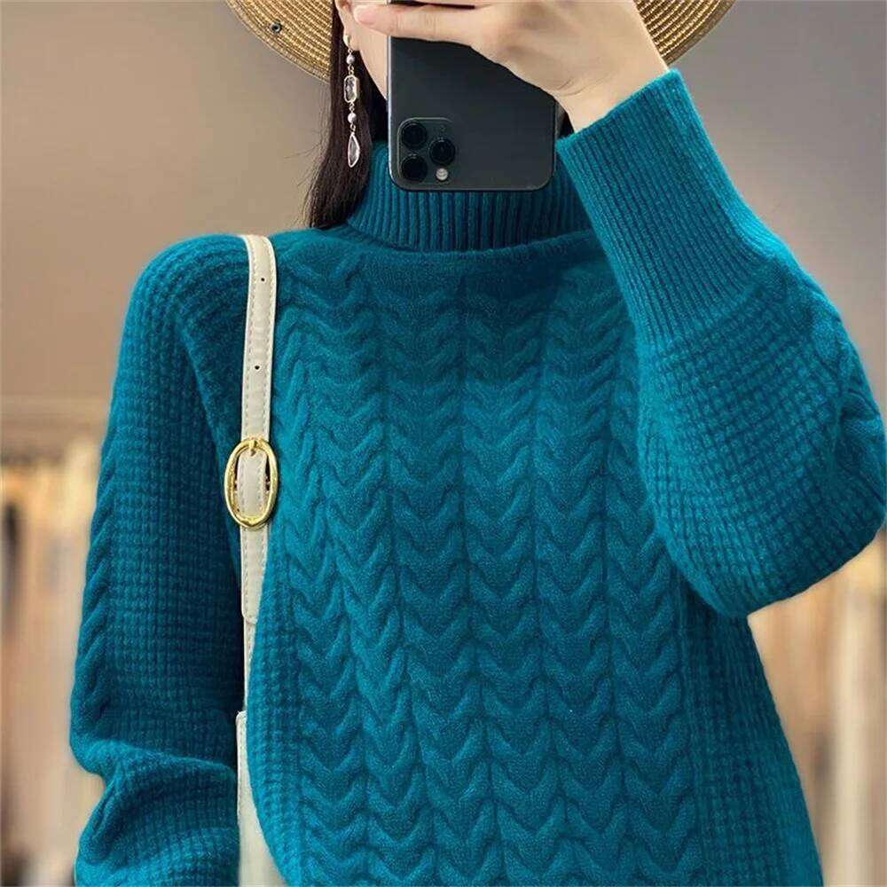 Fashion Cashmere Turtleneck Women 2024 New Autumn Winter Pullover Female Knitting Streetwear Casual Knitted Sweater Tops