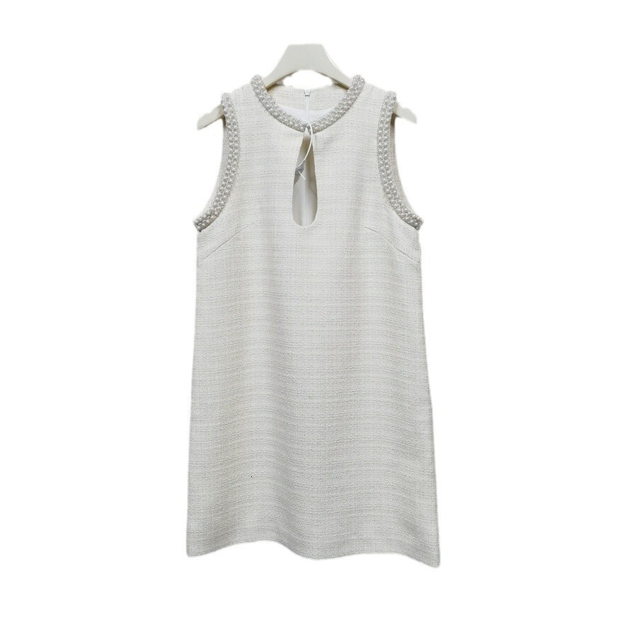 Fashionable Urban Sexy Luxury Early Spring French Small Fragrance Urban Temperament Pearl Decoration Collar Coarse Floral Sleeveless Women's Dres