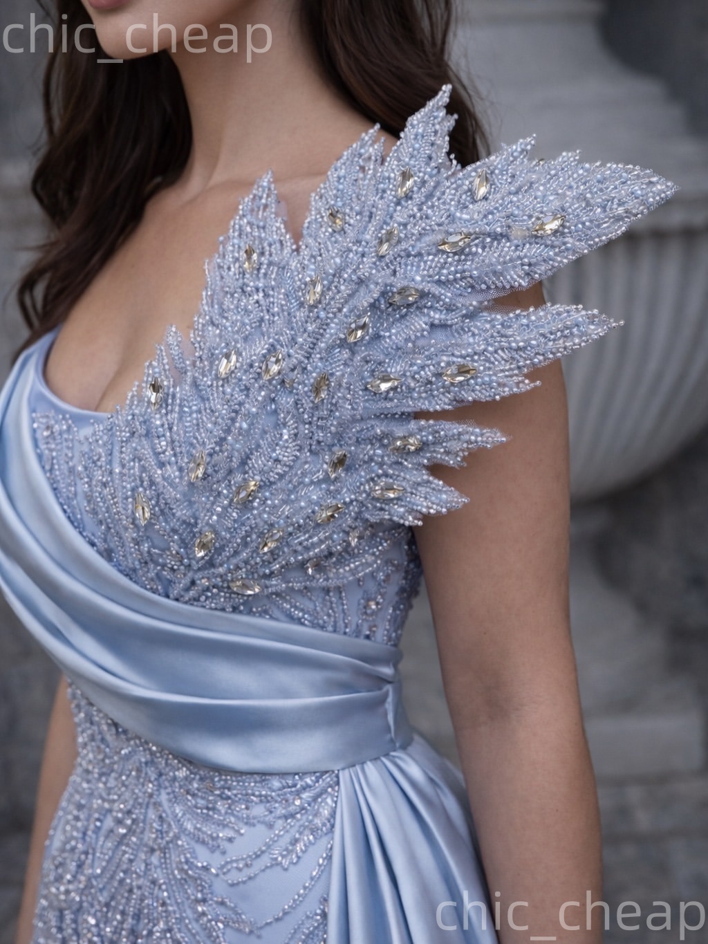 Aso Ebi Light Sky Blue Mermaid Prom Dresses 2026 One Shoulder Crystals Florals Evening Formal Party Second Birthday Engagement Gowns Dress For Special