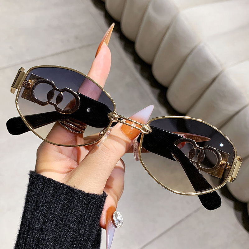 New Designer Sunglasses Metal Women's Oval Sunglasses Luxury Glasses Personalized Trend Driven Sunglasses Women's Small Frame Sunshade Glass