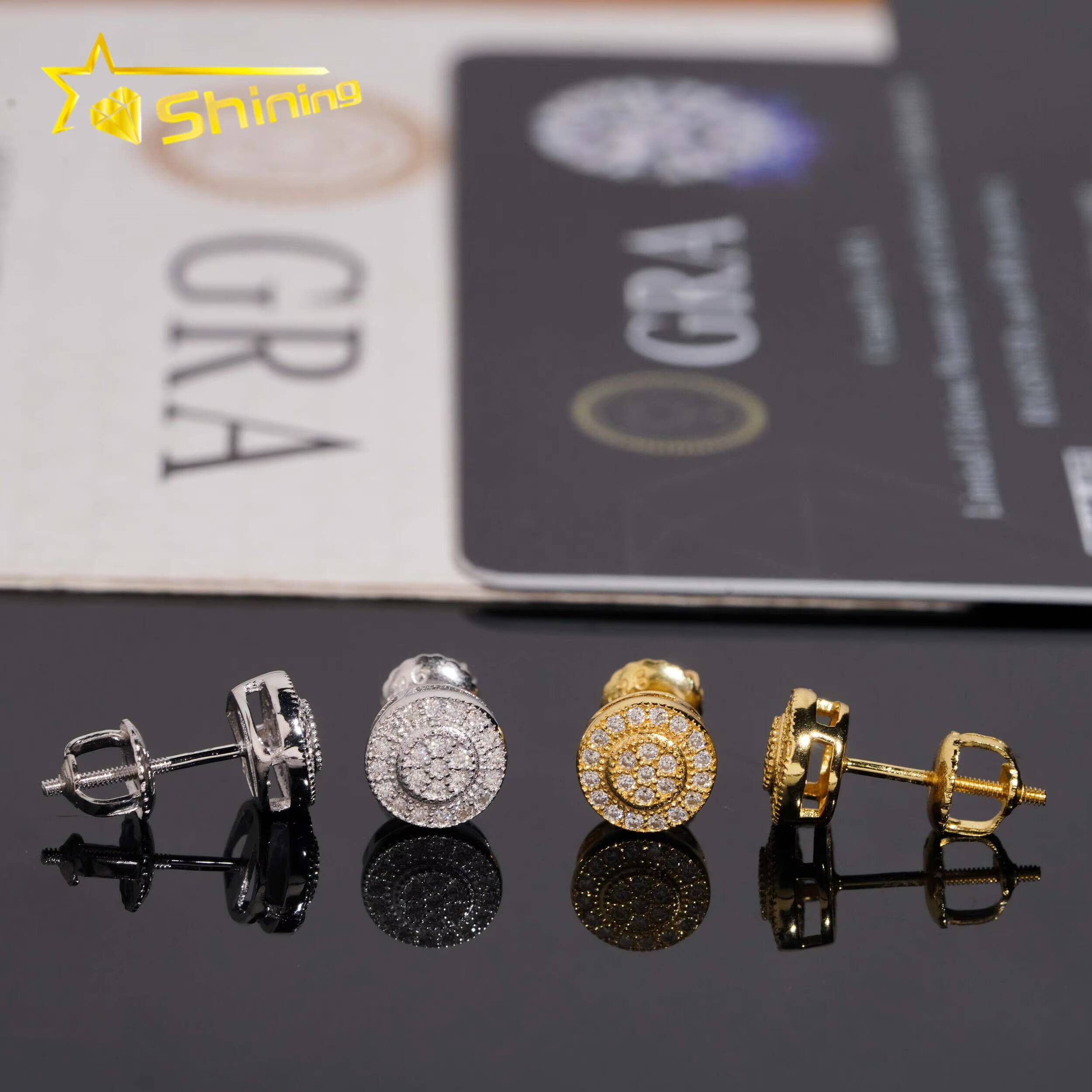 USA Warehouse Fast Delivery 925 Sterling Silver Moissanite Earrings Hip Hop Jewelry Men Women Moissanite Ear Studs Daily Wear