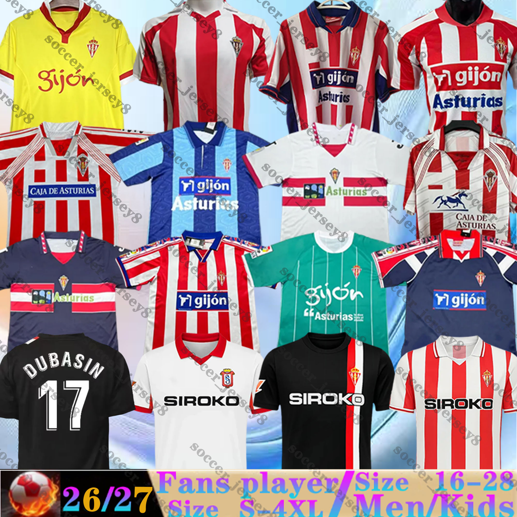 25 26 Sporting de Gijon Soccer Jerseys Retro 84 86 94 95 99 00 02 08 09 David Villa J.OTERO DUBASIN Gelabert CAMPOS P.GARCIA J.BERROCAL 2025 2026 Men Kids kit Football shirts