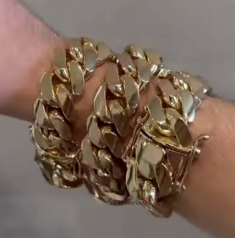 14K Gold Plating Miami Cuban Link Hip Hop 20MM 95 250G Solid Silver 999 Cuban Link Bracelet