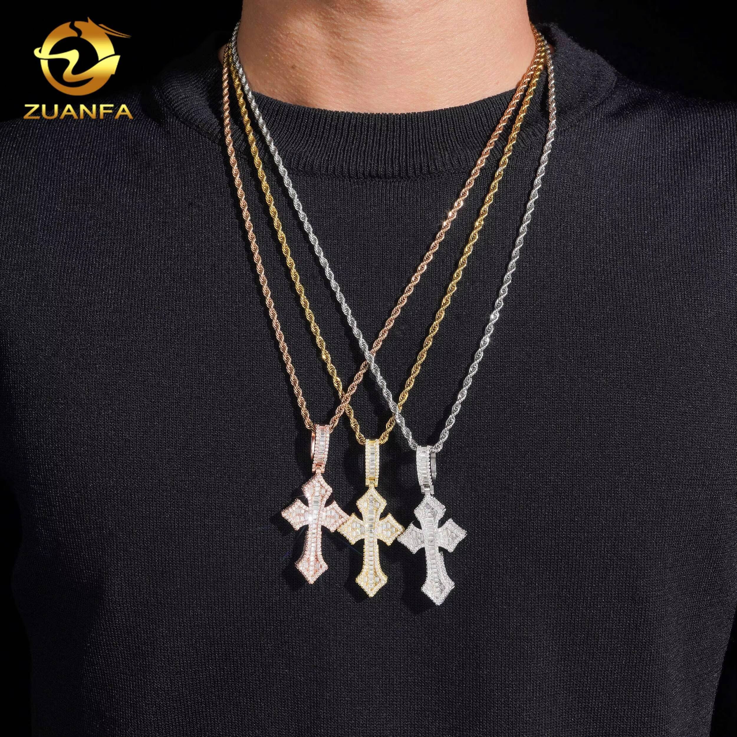 925 Sterling Silver Fine Jewelry Custom Gold Plated Moissanite Cross Pendant Men Hip Hop Iced Out Pendant