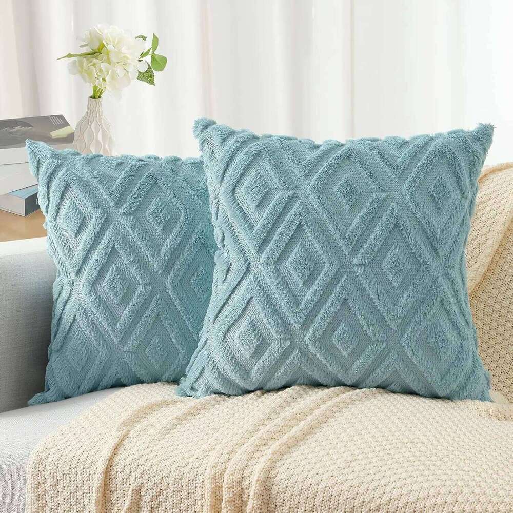 Home Decorative Pillow Cover Luxury Velvet Cushion Case Modern Rhombus Pattern Soft Cozy Plush Square for Sofa Bed Living Room Bedroom Bedding Accesso