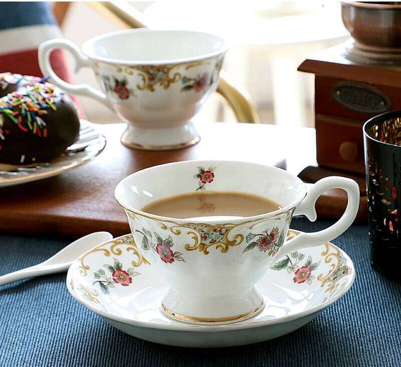 Elegant Bone China Espresso Cup 220ML Drinking Utensils Luxury Mugs for Home Kitchen Office Tableware Coffee Tea Ceramic Cup with Floral Design Durabl