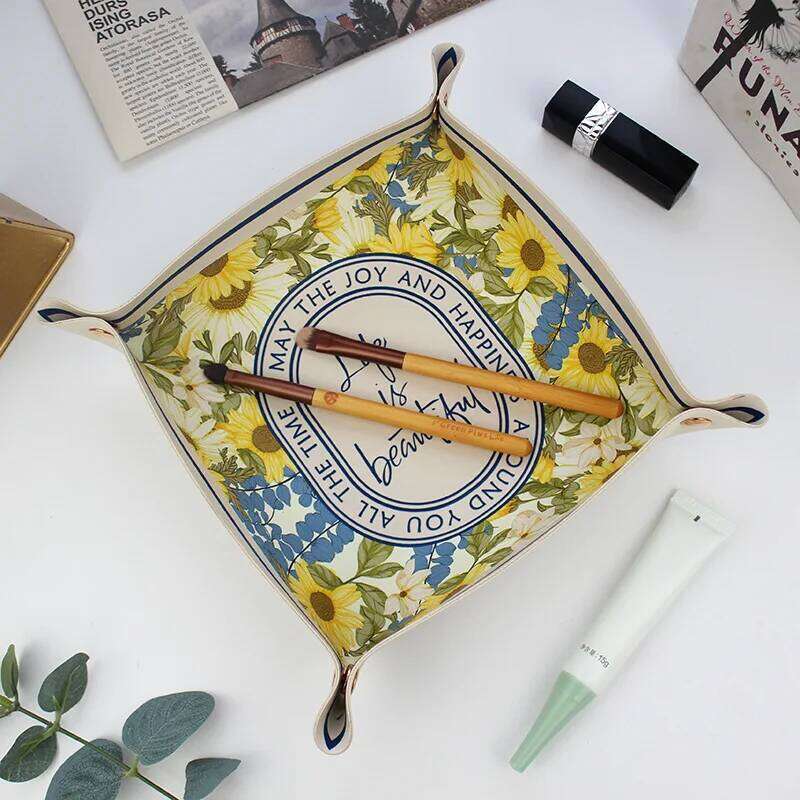 Desktop Plate Home Decoration Dice Tray Key Wallet Coins PU Leather Folding Storage Basket Wholesale