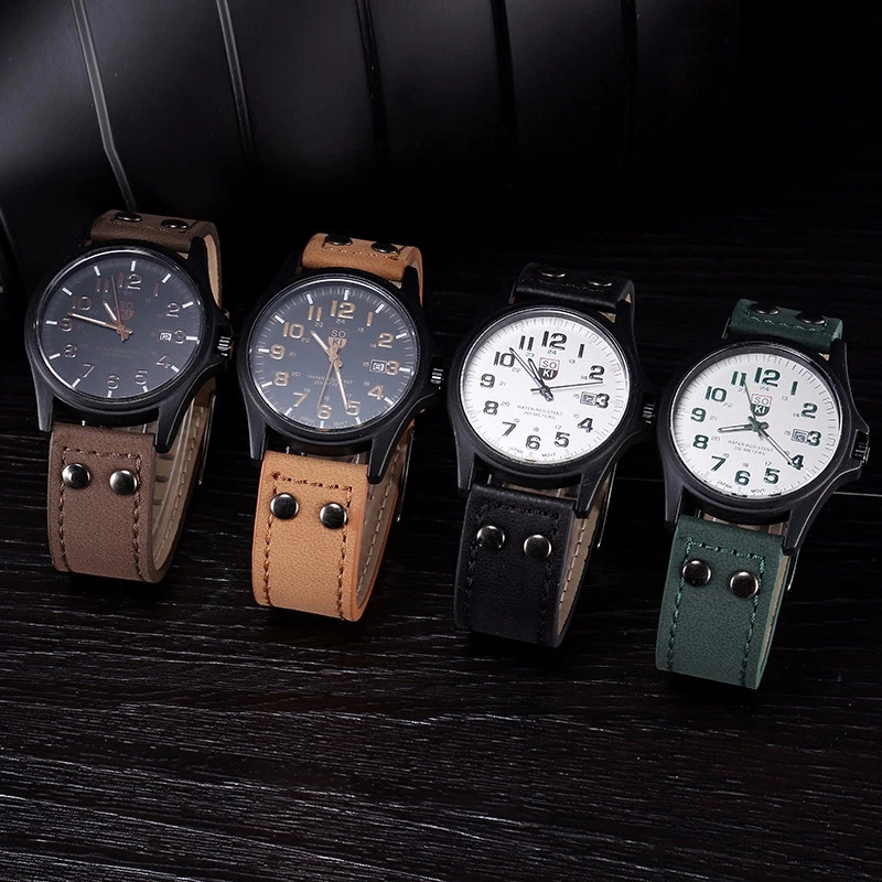 Fashion Arabic Dial Men Quartz Watch Casual Leather Strap Mens Calendar Sports Watches 260114