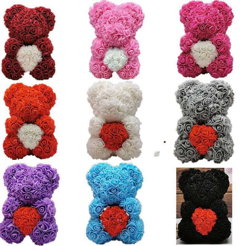 Customized Artificial Flowers Rose Bear Multicolor Plastic Foam Teddy Girlfriend Valentines Day Gift Birthday Party Decoration W260114