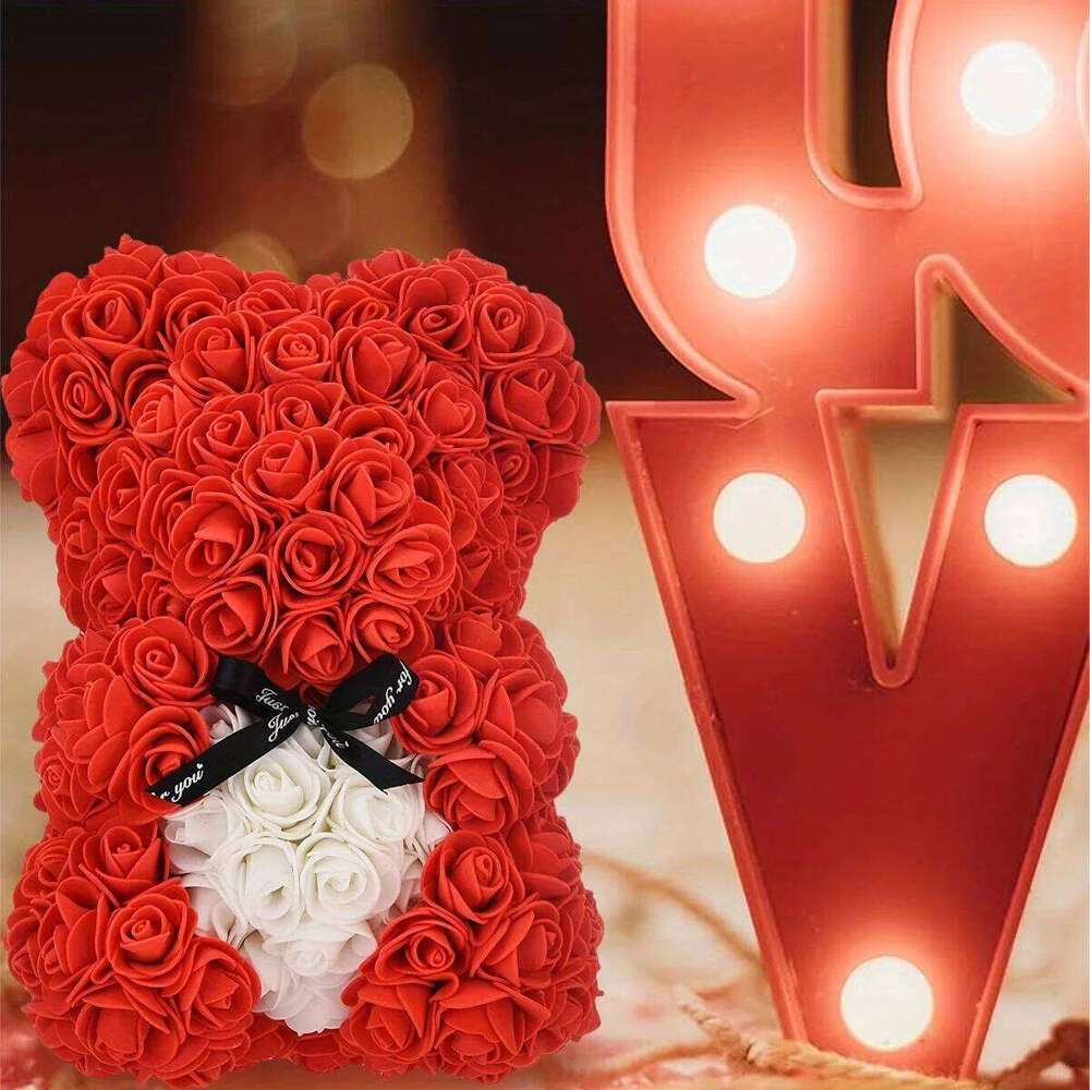 Day Gifts Her, Teddy Bear - 9.2 Inch Artificial Rose Flower Bear, Gift for Valentine's Day. W260114