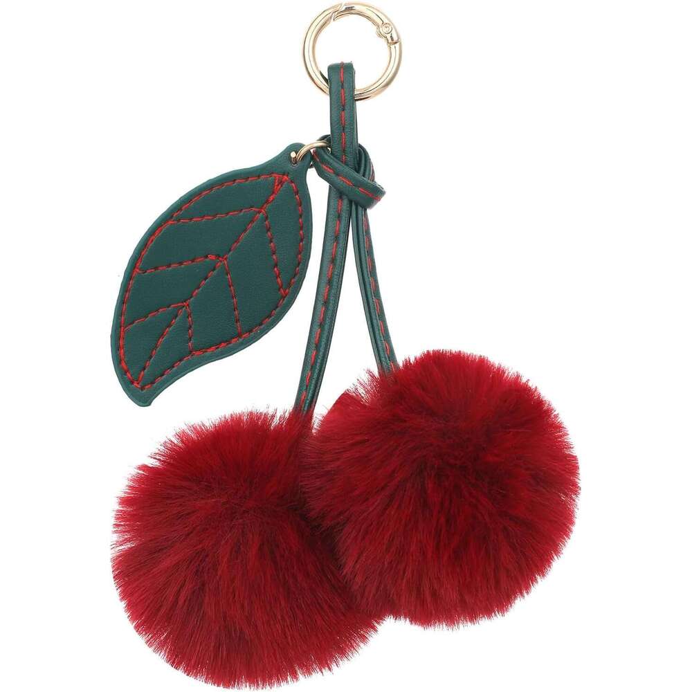 Pom Cute Keychain Fluffy Accessories Cherry Purse Charms Car Bag Charm Handbags Pendant