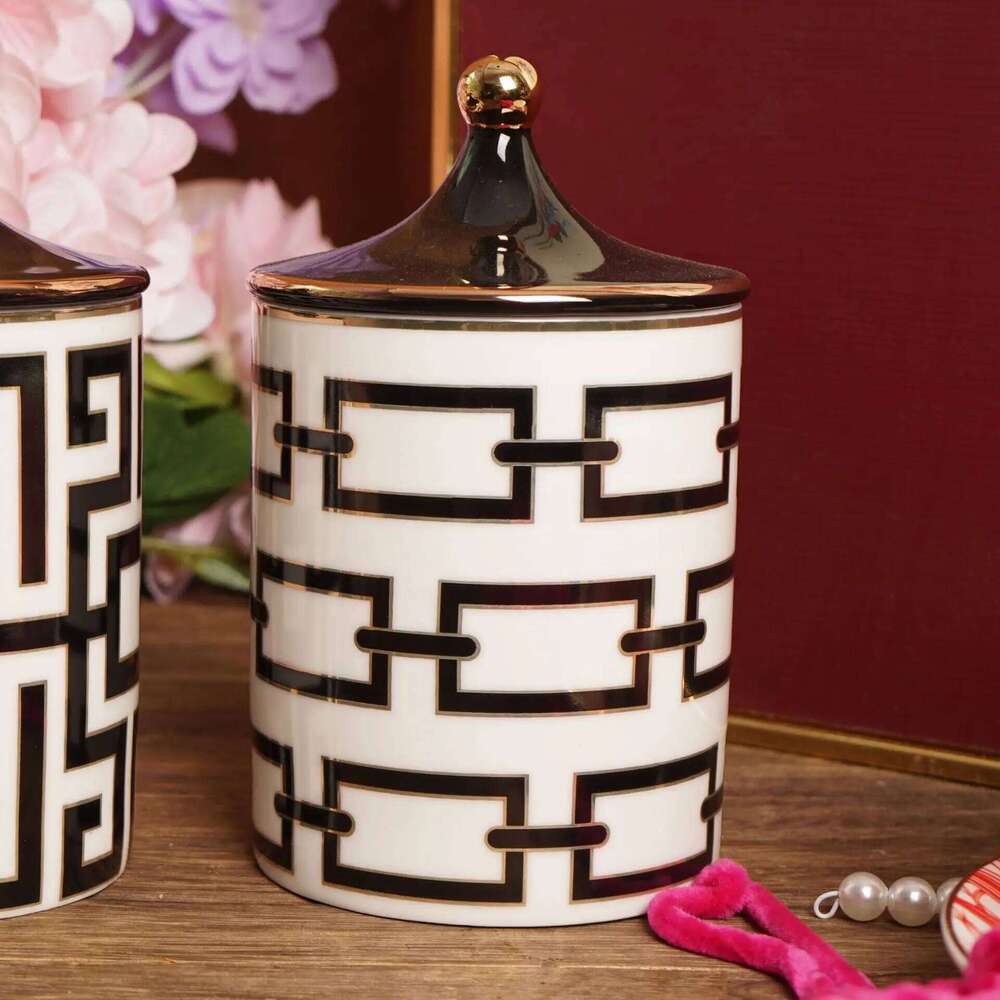 Creative Gilded Ceramic Cosmetic Jewelry Bottle Aromatherapy Candle Jar Tea Box Storage Container Home Decor