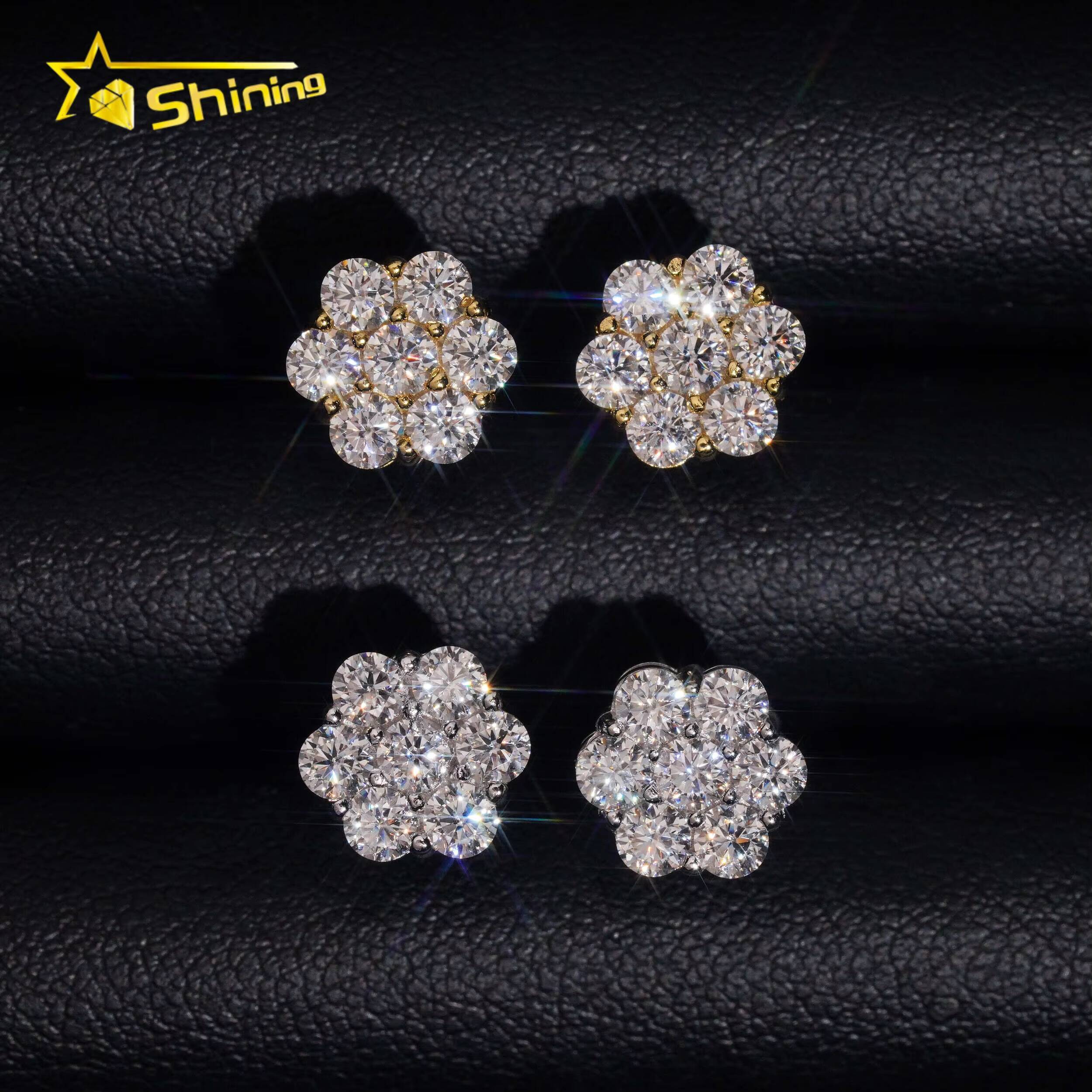 Hot Selling Women Silver 925 Cluster Stud Earrings Fashion Fancy Screw Back 9mm Moissanite Flower Earrings GRA Certificated