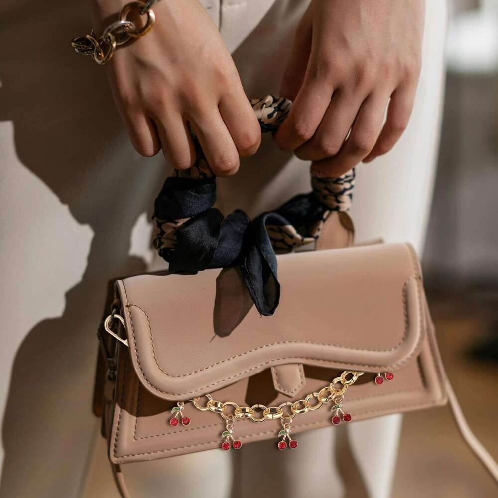 Gold Chain with Five Charms Cherry Keychain Women Cute Fruit Key Chain Fashion Jewelry Decorative Keyrings for Bag Purse Keys Handbags