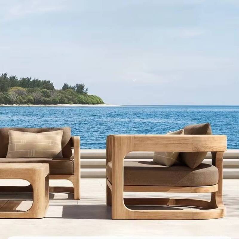 Leisure Courtyard Garden Sofa Set Teak Balcony Villa Nordic Outdoor Distressed Solid