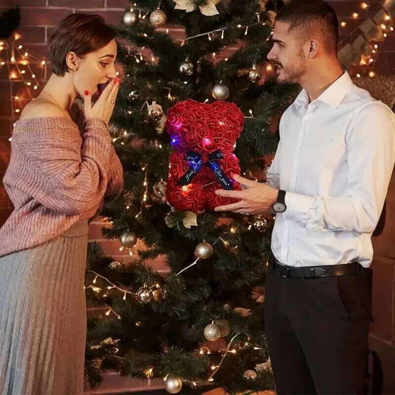 Valentines Rose Gifts Her, Red Artificial Flowers Bear With RoseBouquet Romantic For Wife Girlfriend,Birthday, Wedding W260114