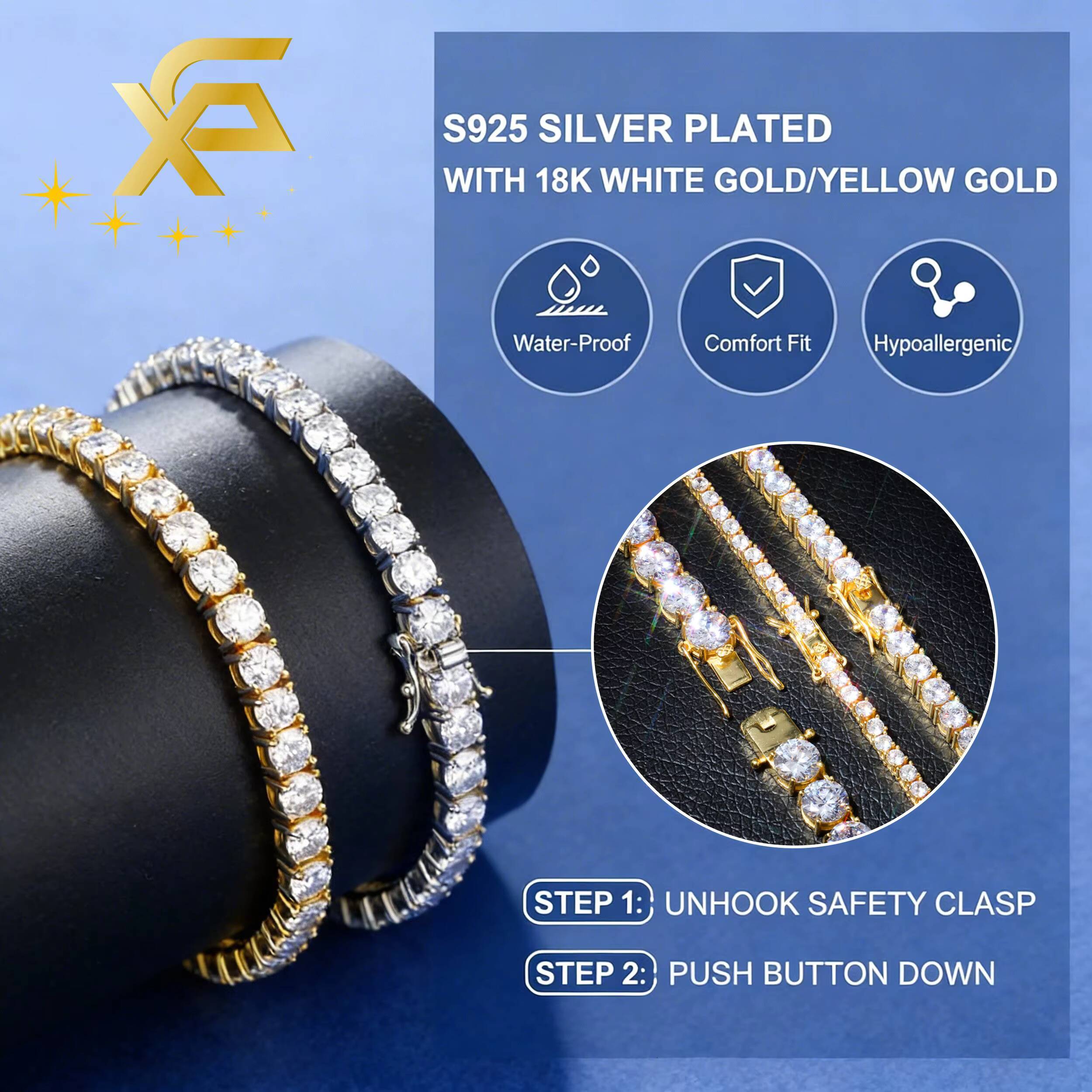 Lowest Price Moissanite Tennis Bracelet 2mm-65mm in Stock 925 Silver Men Women Hip Hop Bracelet VVS Moissanite Tennis Bracelet