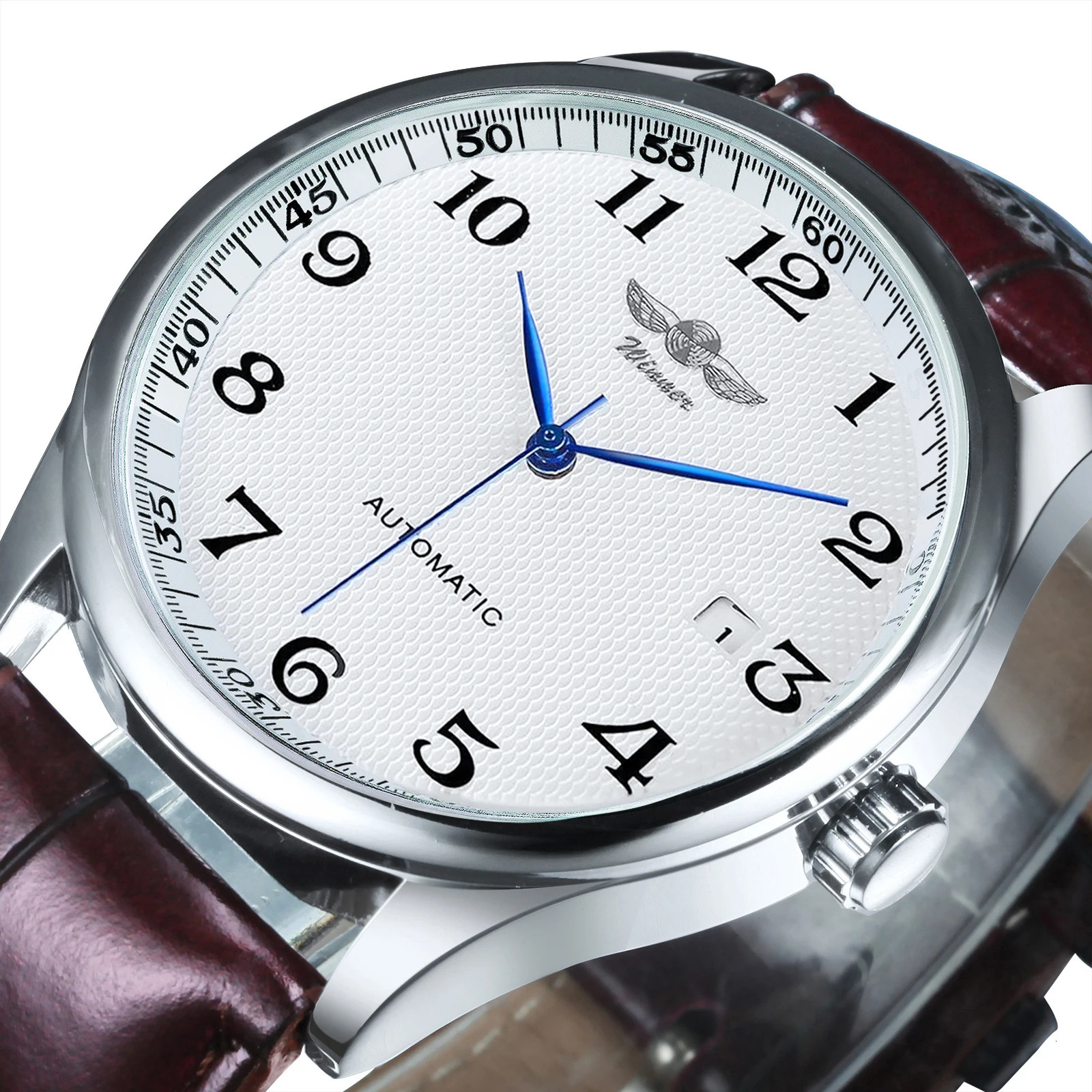 Winner Classic Business Watch for Men Retro Calendar Blue Hands Automatic Mechanical Watches Top Steel Leather Belt 260114
