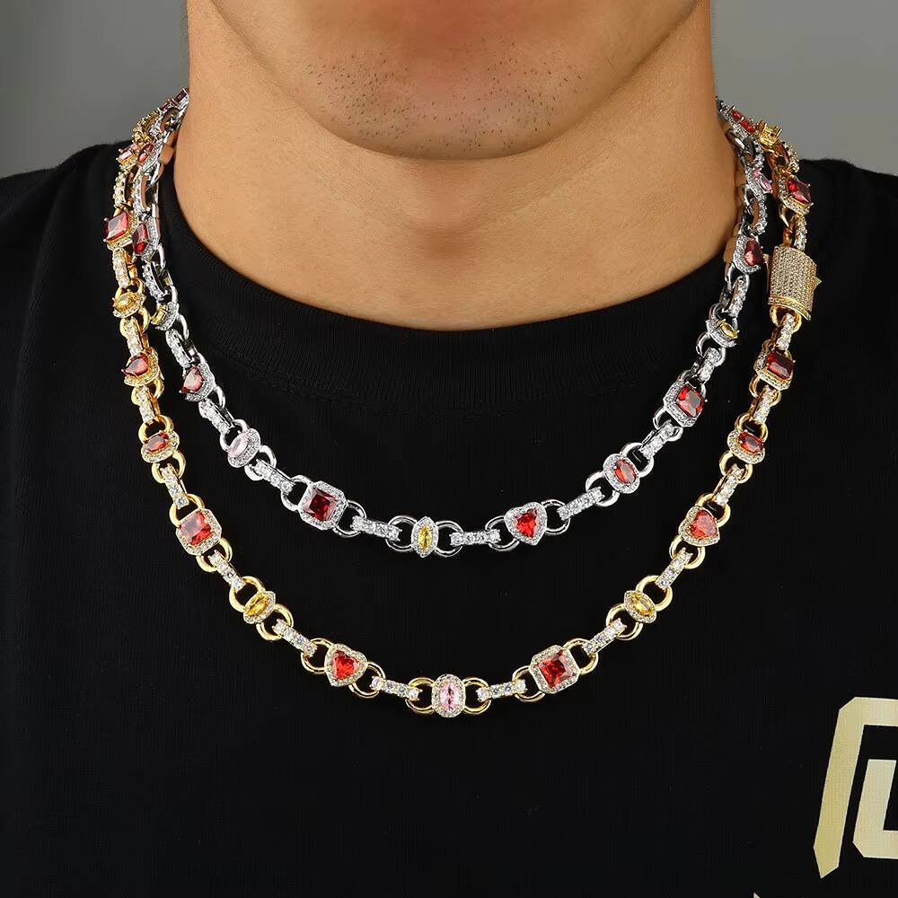 Moissanite S925 Silver Customizable Men Necklace Colorful Gemstones Chain