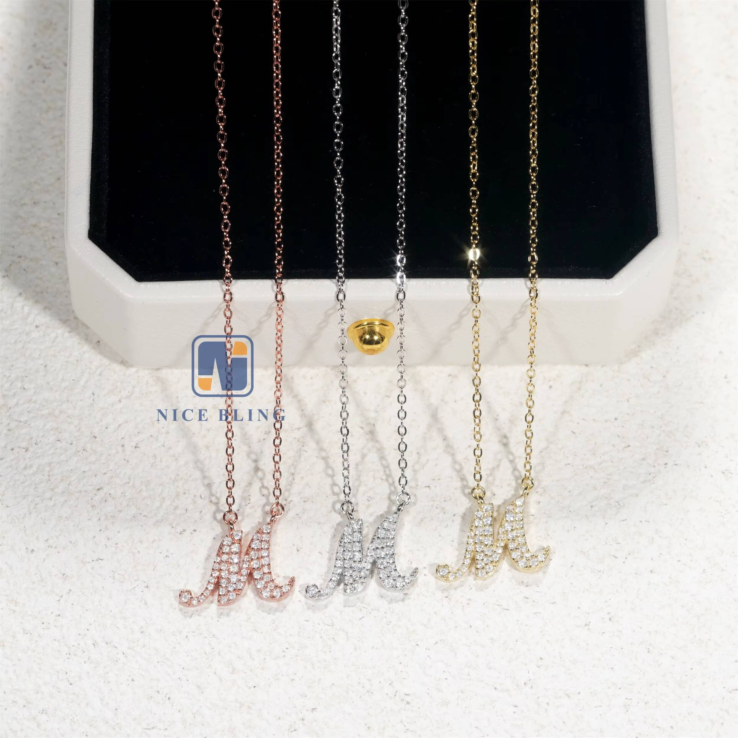 2024 Letter Necklace Wholesale Custom Sterling Silver Vvs Moissanite Letter M Necklace Fine Jewelry for Women