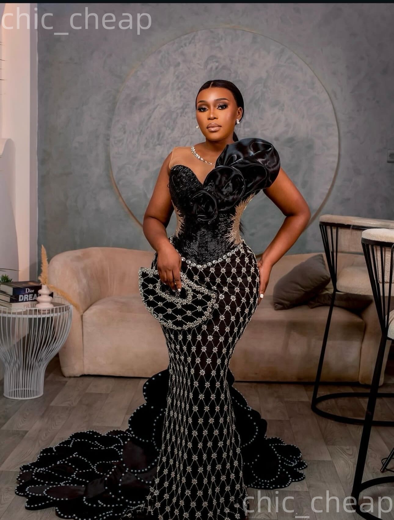 Aso Ebi Black Mermaid Prom Dresses 2026 Beaded Crystals Florals Sequined Evening Formal Party Second Birthday Engagement Gowns Dress For Special Occas