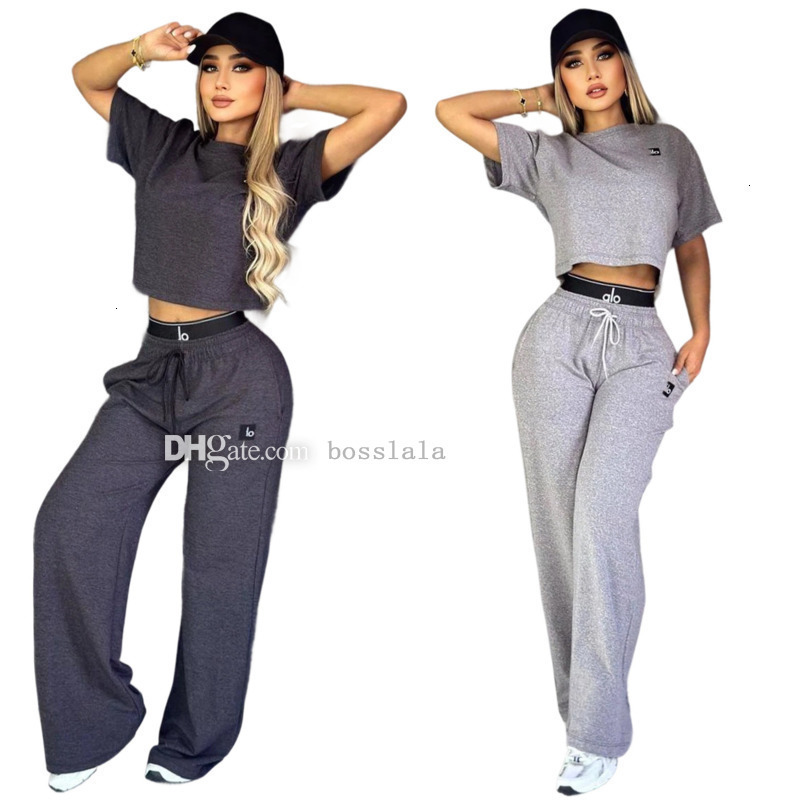Womens Tracksuits 2Two Pieces Set Designer 2026 New Spring Fashion Long Sleeve Sexy Crop Top High Waist Loose Casual Straight Wide Leg Pants Set