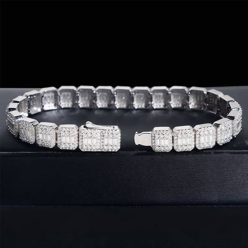 Square Iced Out 925 Sterling Silver VVS Moissanite Diamond Test Bracelet GRA Certified Moissanite Hip Hop Bracelet For Men Women