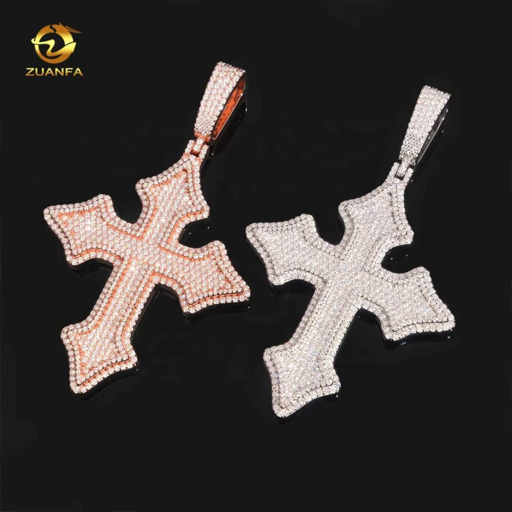 Custom Made Iced Out Charm 925 Silver Diamond Cross Men Hip Hop Rose Gold Moissanite Pendant