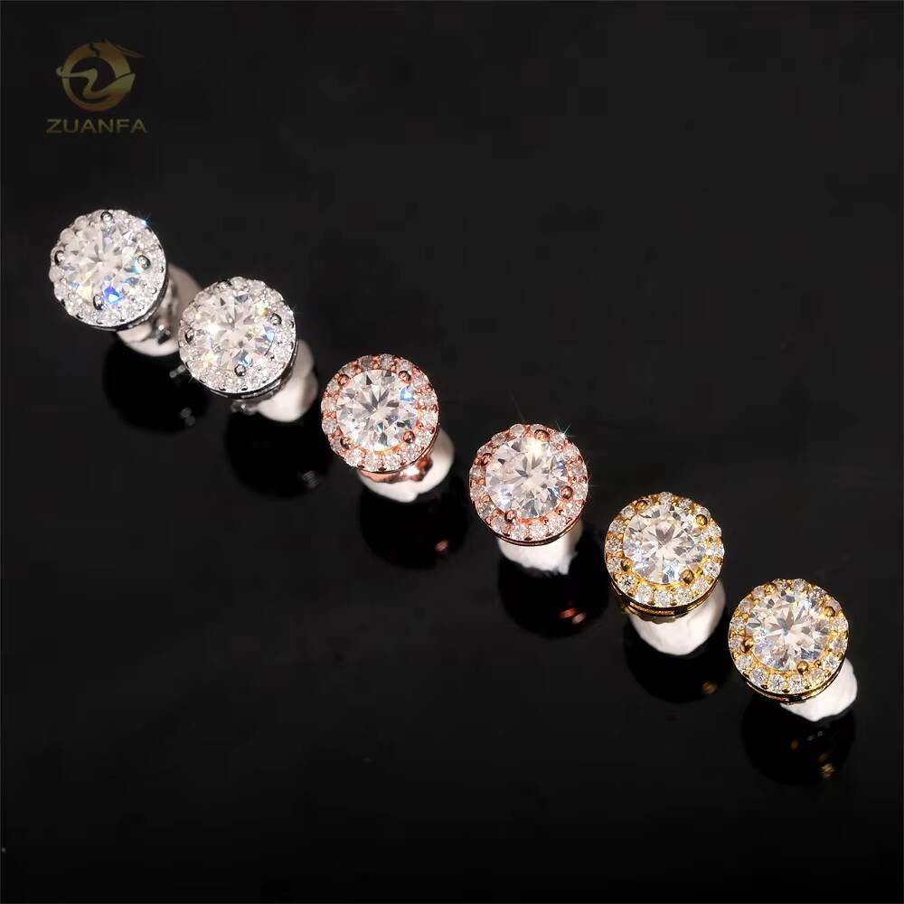Hot Sale Popular VVS Diamond Halo Design 50mm Center Stone Moissanite Silver Stud Earrings