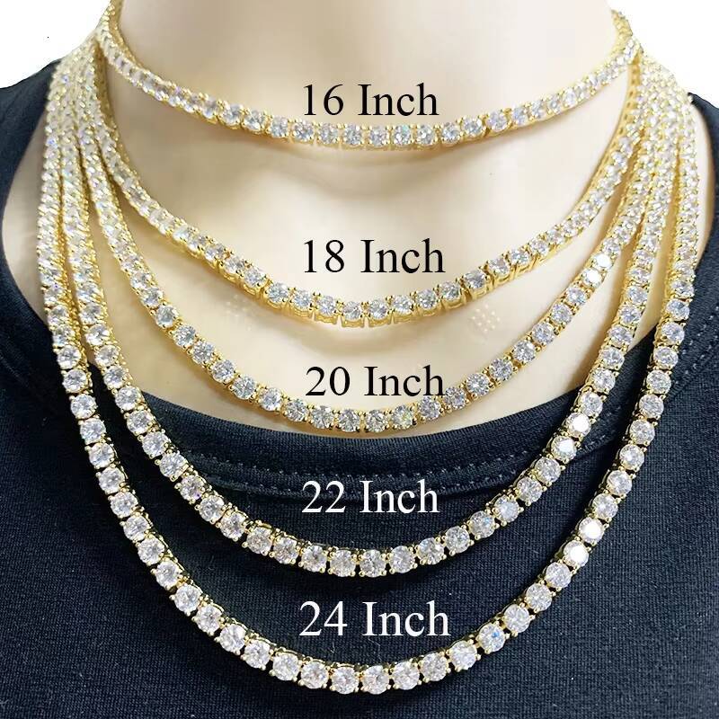 Wholesale 3MM Hip Hop Iced Out S925 Sterling Silver D-VVS Lab Diamond Moissanite Tennis Chain Necklace Pass Diamond Tester