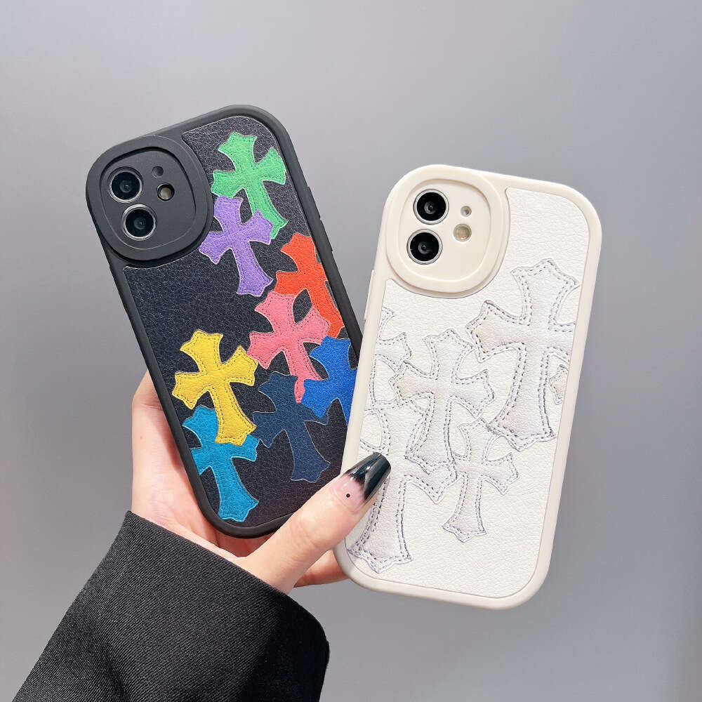 Trendy Cross Pattern iPhone Case, Leather Texture Protective Cover with Colorful Patchwork & Stitching Design, Compatible with iPhone 17 Pro Max/15/12