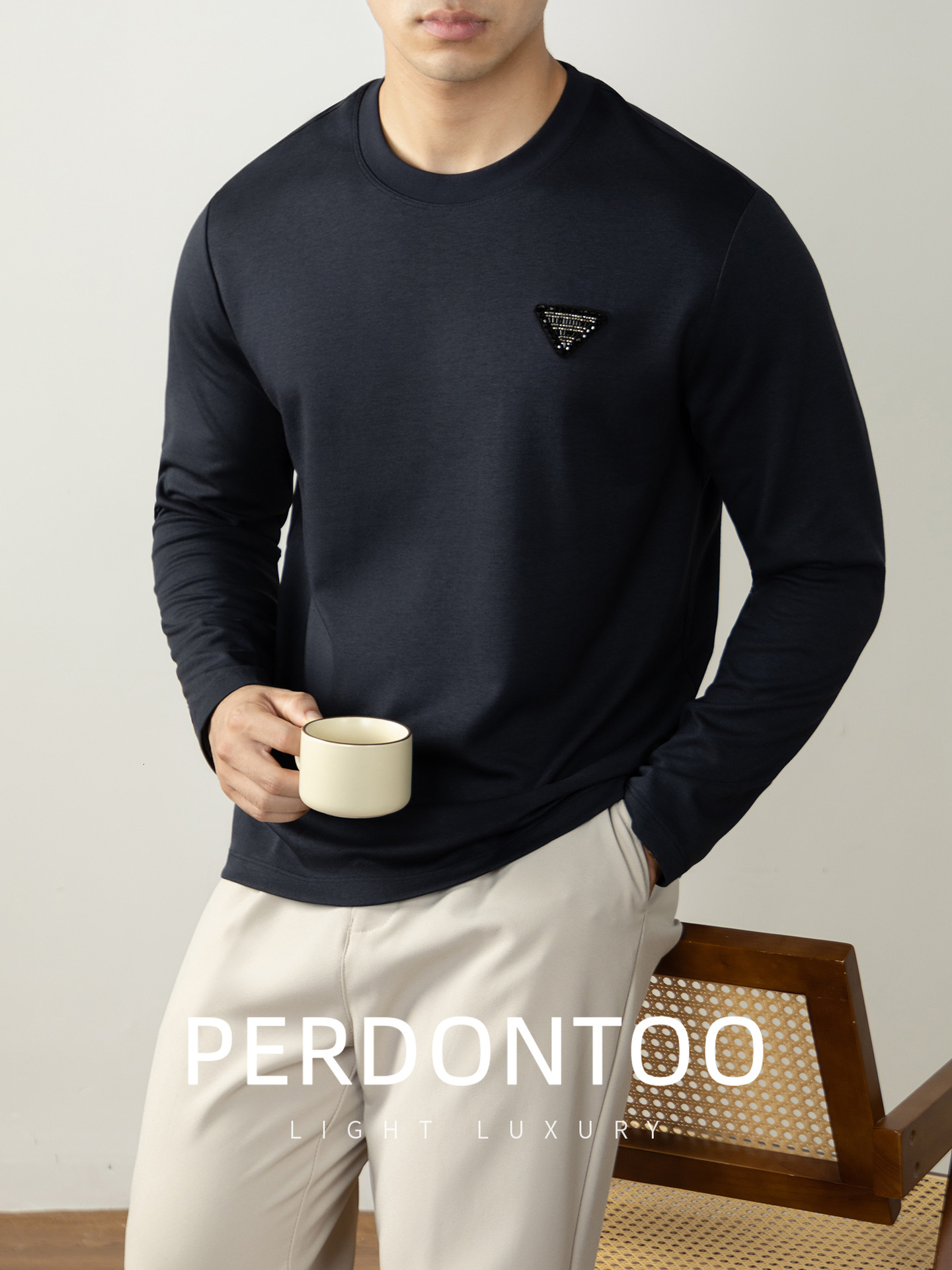 Luxury Brand Brilliant Rhinestone High-End Cloud Modal Cotton Long Sleeve Men's Light Designer Clothes Luxury Inner Wear Autumn Casual Top